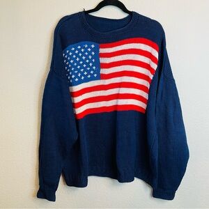 Vintage Navy Blue USA American Flag Oversized Knit Scoop Neck Sweater | XXL